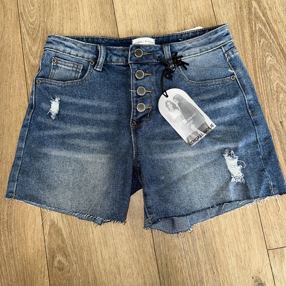 Kendall & Kylie Button Fly Cut Off Shorts Distressed Junior's 3/4 Summer NEW